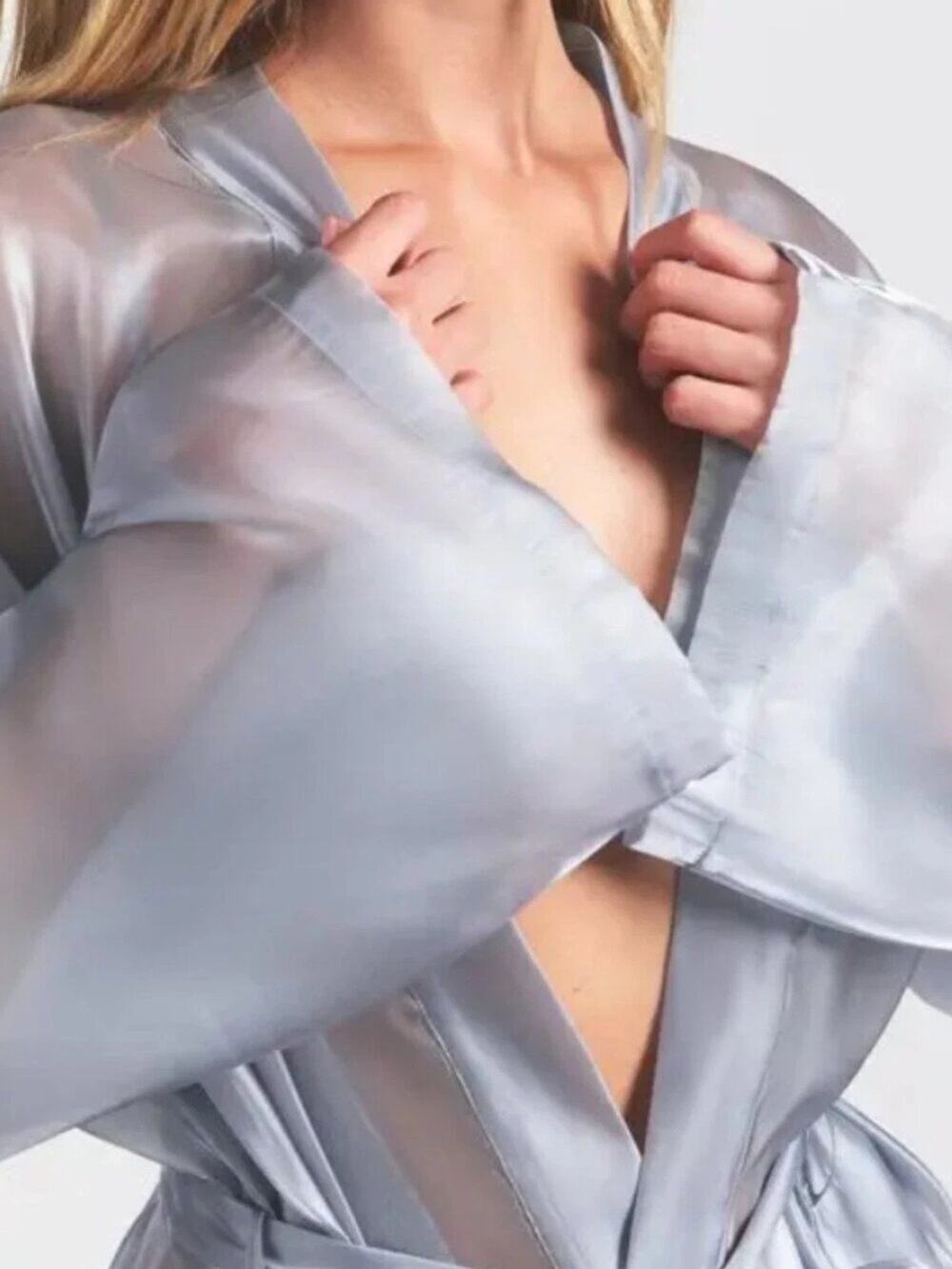 SKIMS Liquid Organza Wrap Sleep Set *Robe ONLY* Mirror Silver Large NWT